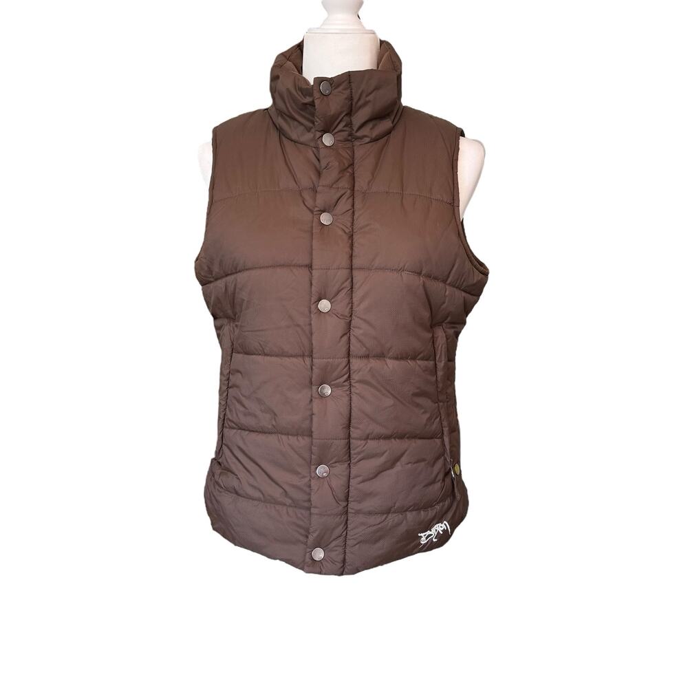 Burton Rancher Puffy Vest Brown Size MEDIUM Full Zip and Snap Front‎